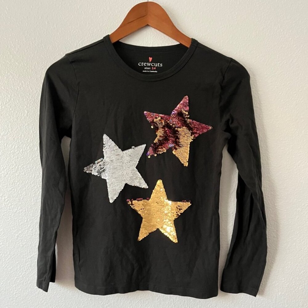CREWCUTS GRAY APPLIQUED KNIT SHIRT SZ 14 STAR DESIGN